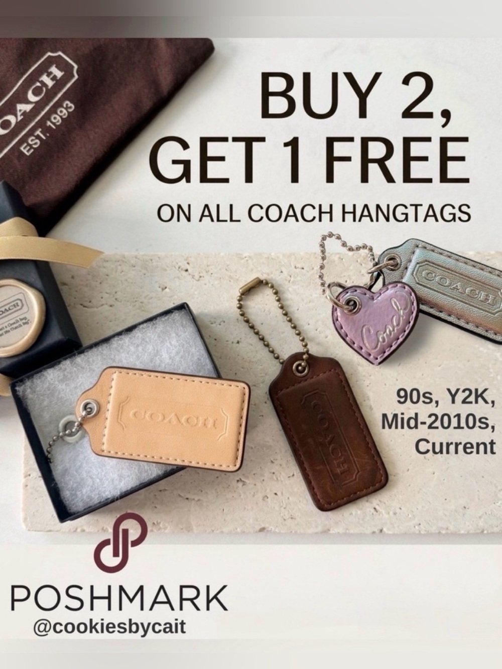 ๐ซRARE Coach DBL-Sided Virgin Vachetta Chocolate HTF Y2K VTG Hang Tag Charm - Picture 13 of 15